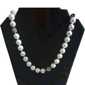 Classic Ivory Genuine Pearl Necklace with Silver Accents